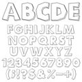 Black and white chopped alphabet, numbers and signs. Isolated vector objects.